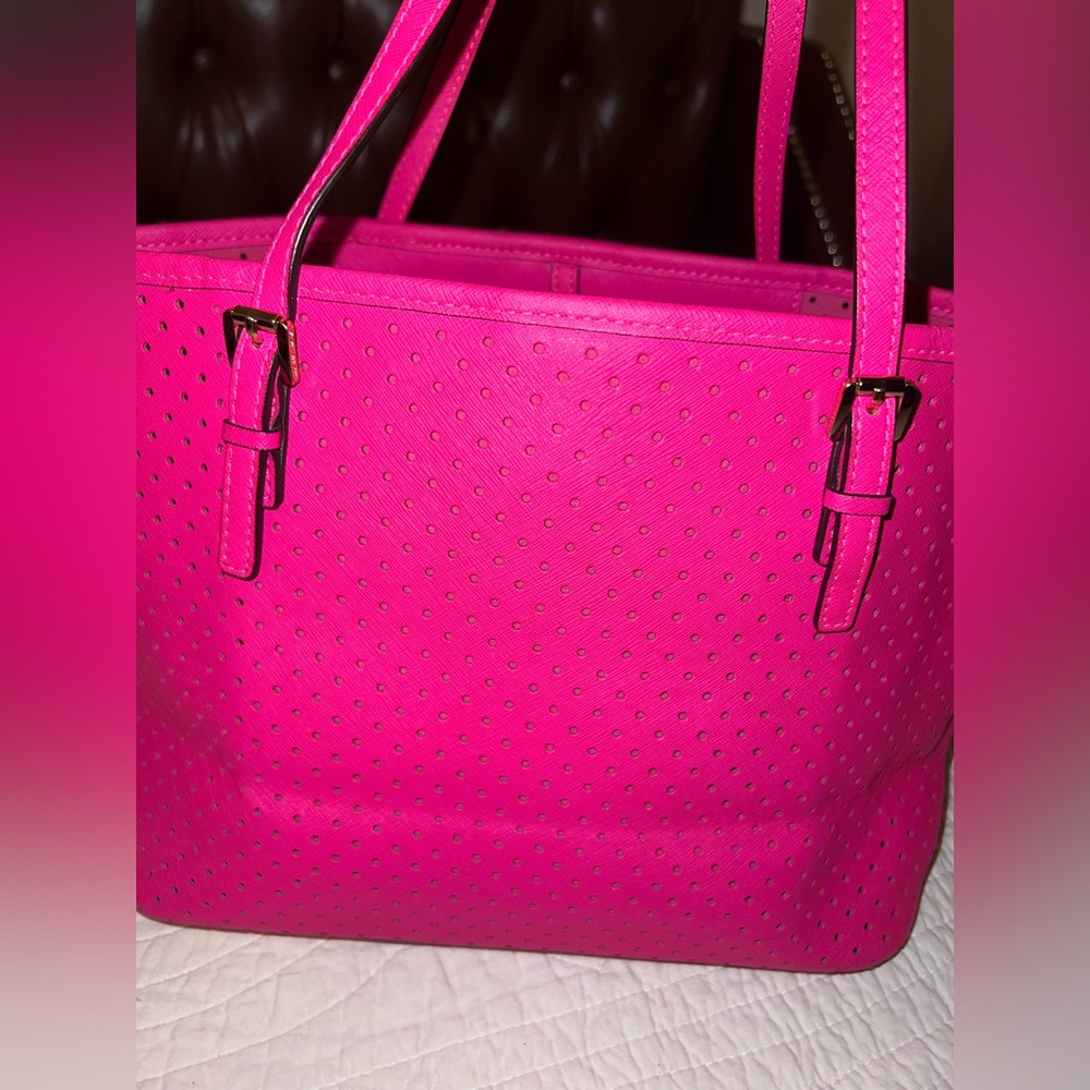 Michael Kors Hot Pink Perforated Tote - Picture 5 of 11